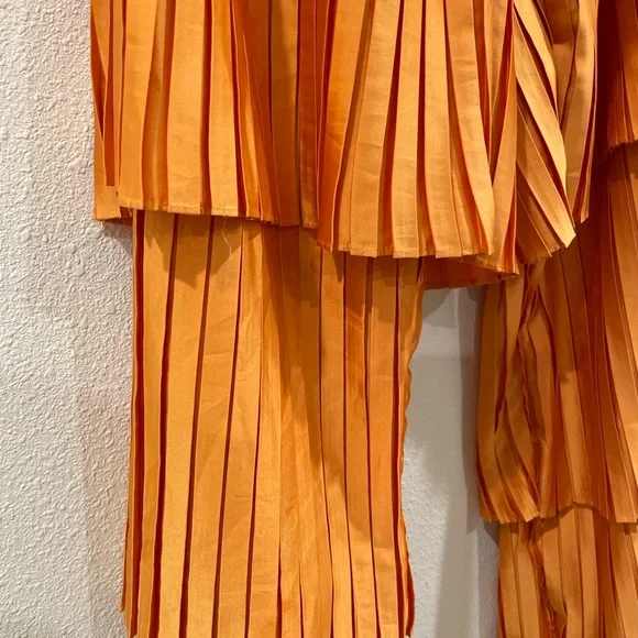 Andrea Iyamah Vibrant Orange Tami Pleated Tiered Wide Leg Pants Size Medium - Picture 5 of 10